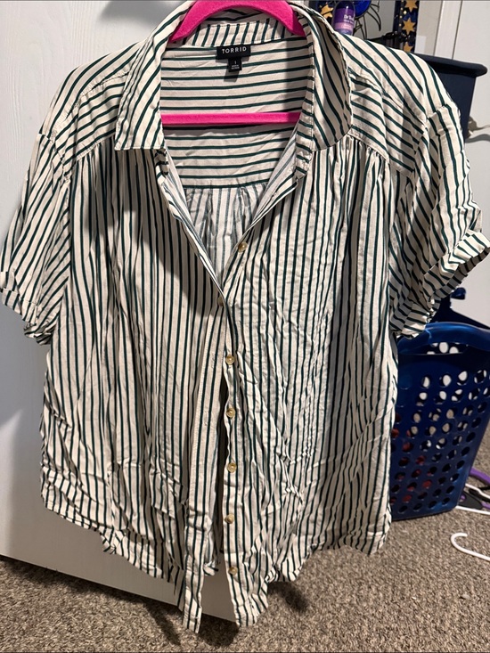 torrid Tops - torrid Cream Button-Up Blouse with Green Stripes